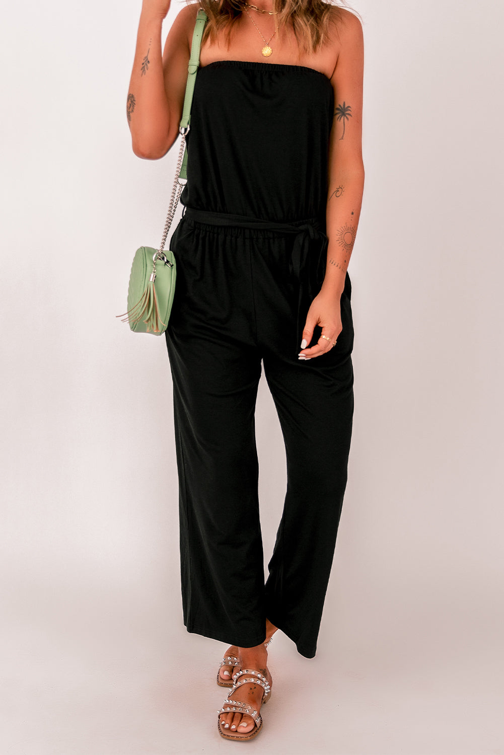 Belted Strapless Wide Leg Jumpsuit - SHIRLYN.CO