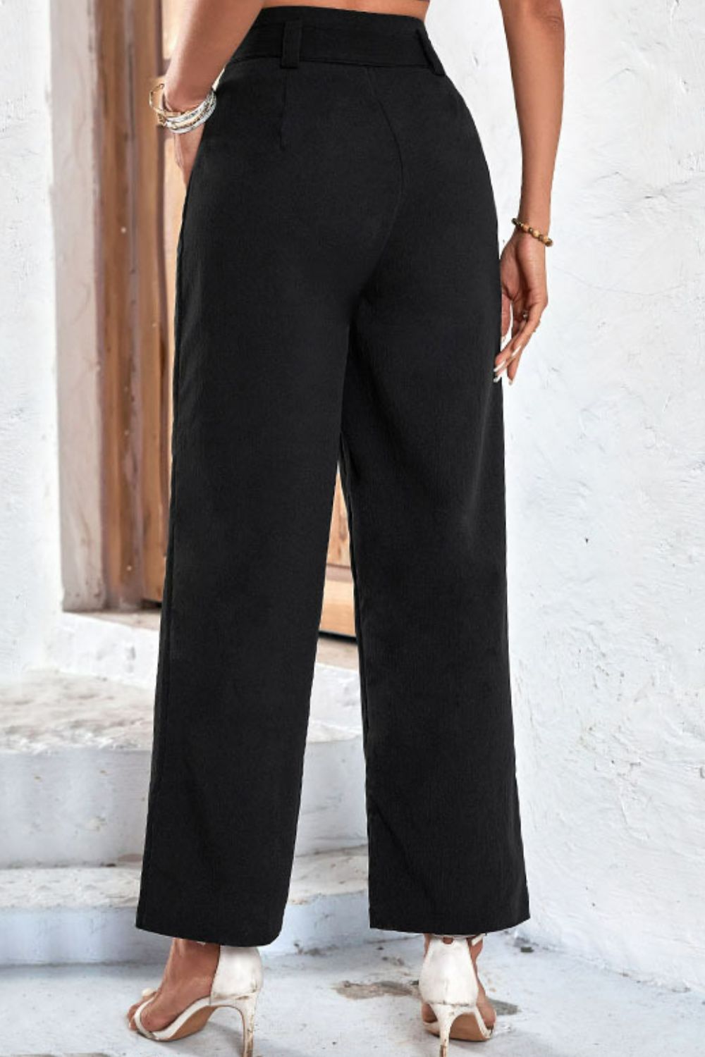 Belted High-Rise Wide Leg Pants - SHIRLYN.CO