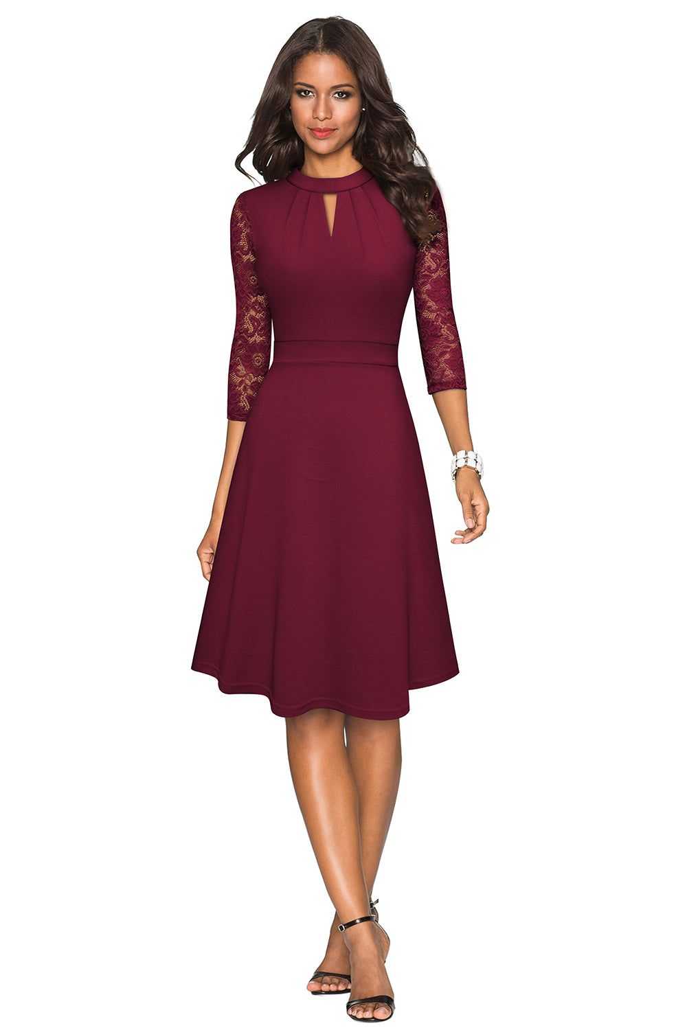 Editor's Choice: Shirlyn's Elegance Enhanced: Cutout Three-Quarter Sleeve Dress with Round Neck