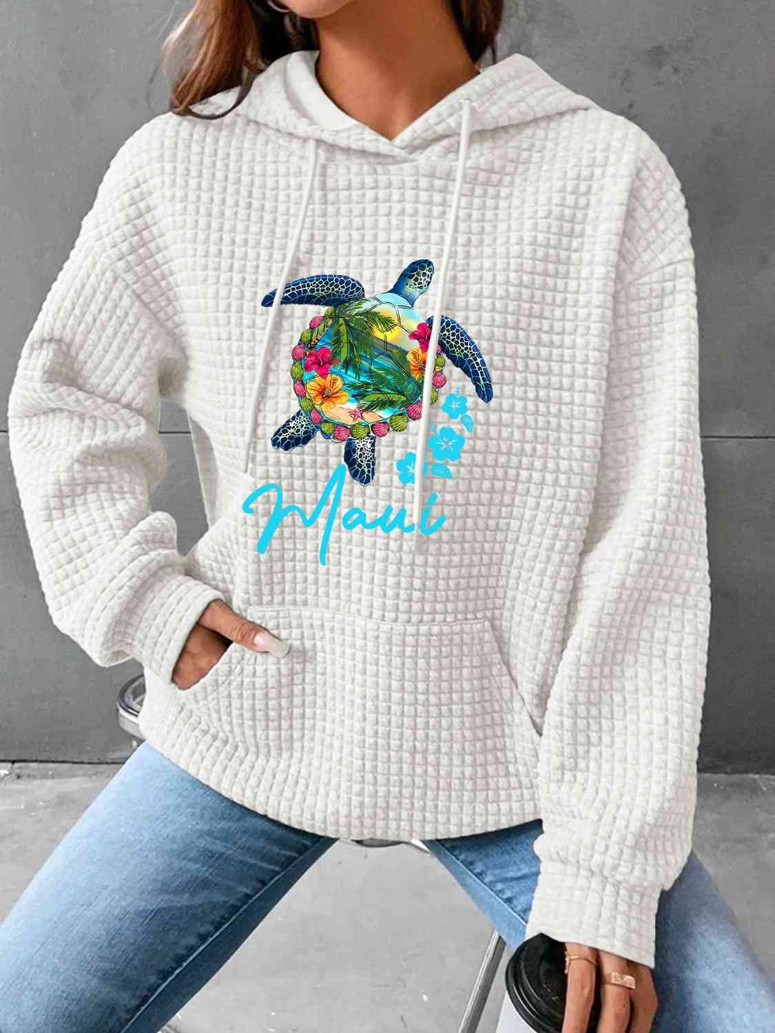 Full Size Turtle Graphic Drawstring Hoodie