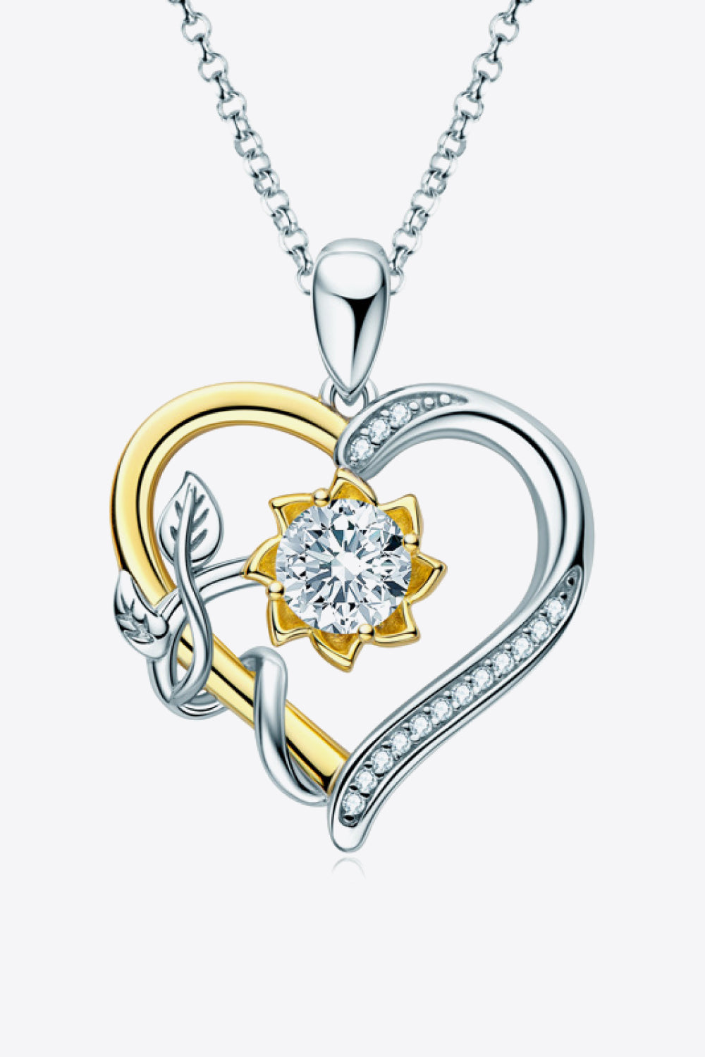 Two-Tone 1 Carat Moissanite Heart Pendant Necklace - SHIRLYN.CO