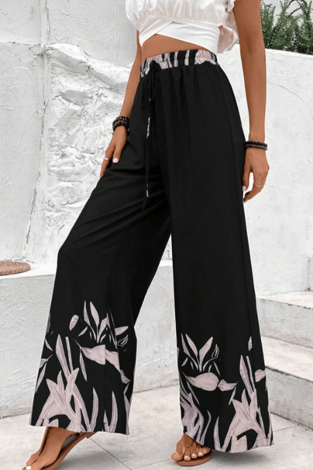 Drawstring High Waist Relax Fit Long Pants - SHIRLYN.CO
