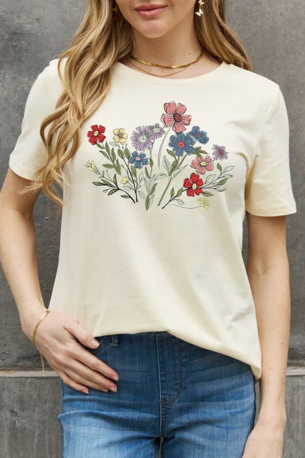 Simply Love Flower Graphic Cotton Tee - SHIRLYN.CO