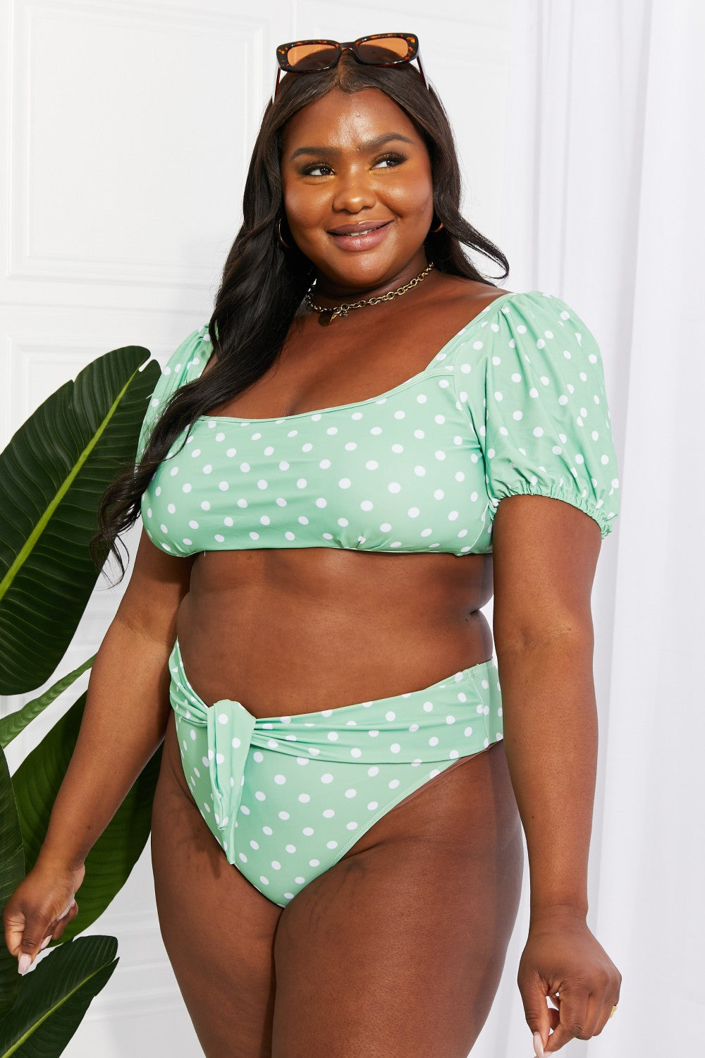 Marina West Swim Vacay Ready Puff Sleeve Bikini in Gum Leaf - SHIRLYN.CO