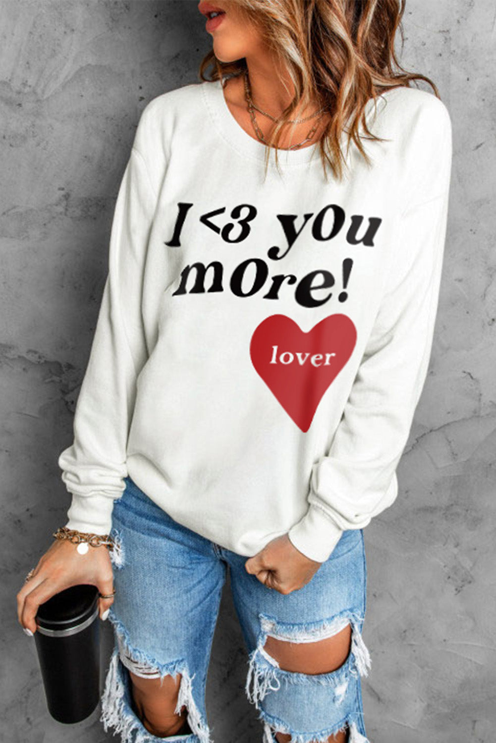 Heart Letter Graphic Long Sleeve Sweatshirt - SHIRLYN.CO