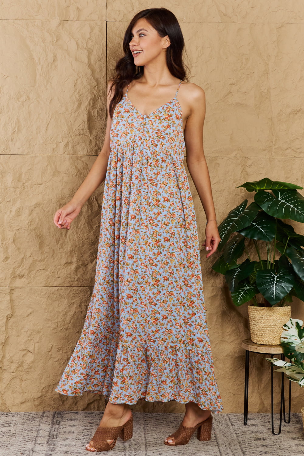 HEYSON Take Your Chances Full Size Floral Halter Neck Maxi Dress - SHIRLYN.CO