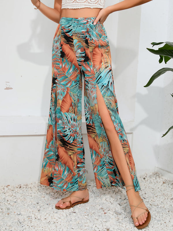 Printed Split Wide Leg Long Pants - SHIRLYN.CO