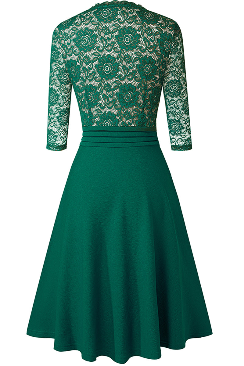 Editor's Choice: Shirlyn's Elegance in Lace: V-Neck Knee-Length Dress with Delicate Details