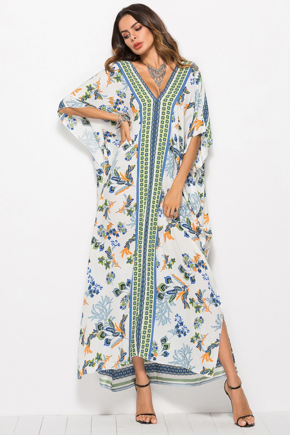 Floral V-Neck Dolman Sleeve Dress - SHIRLYN.CO