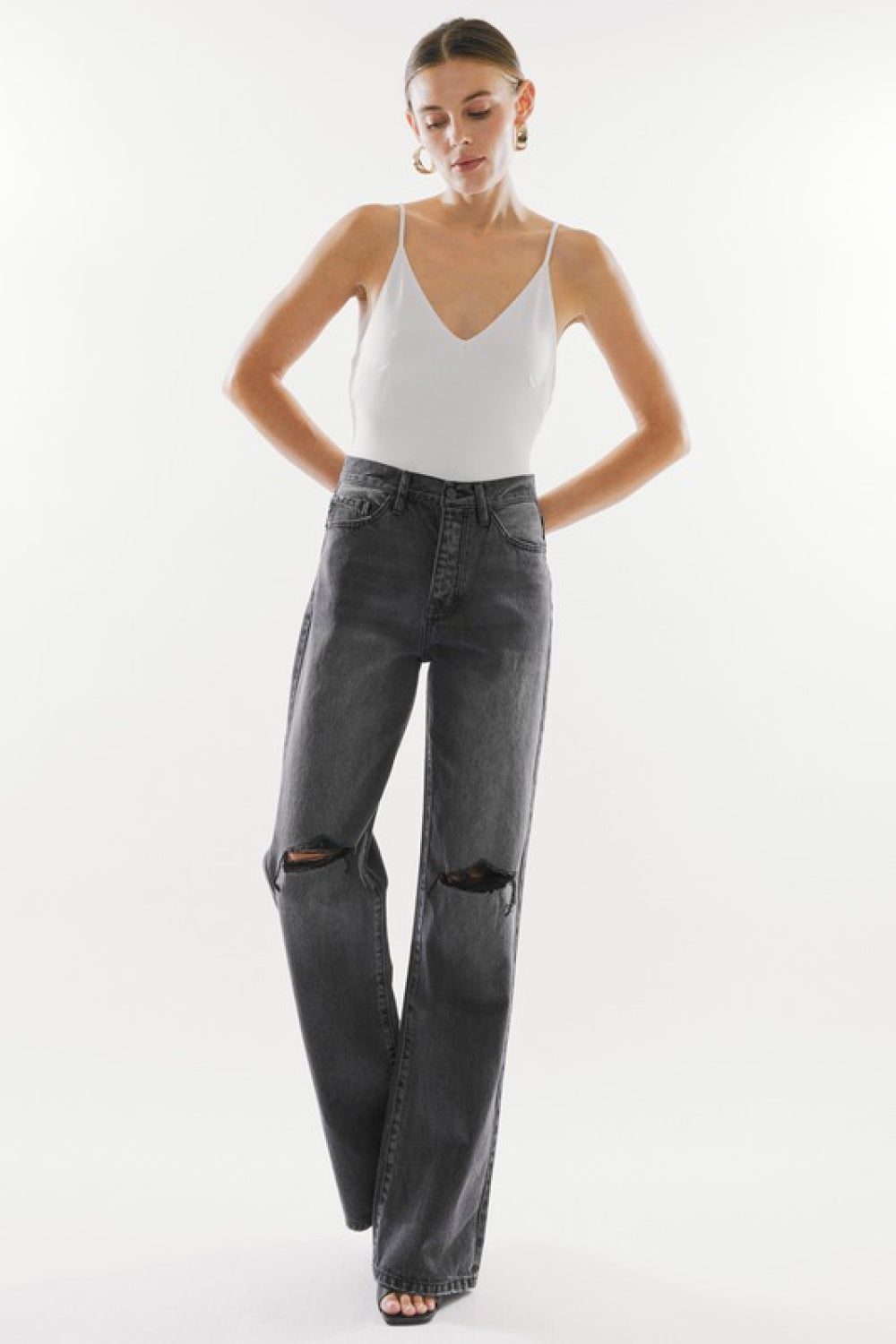 Kancan High Waist Distressed Knee Jeans - SHIRLYN.CO