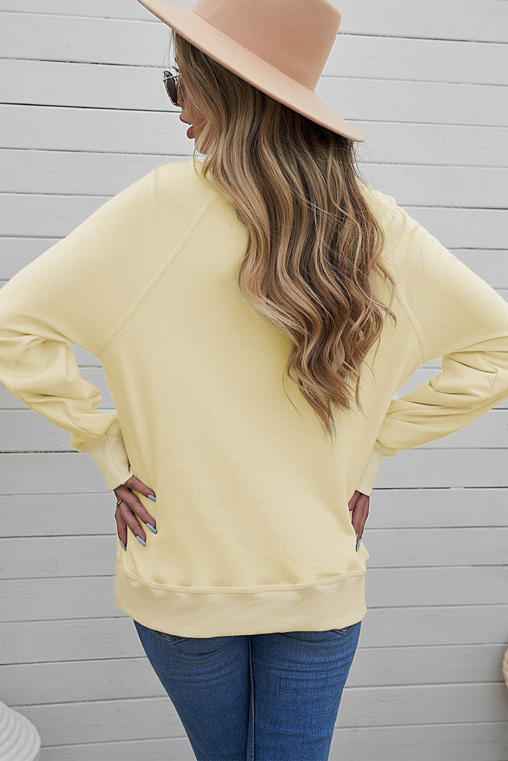 Round Neck Raglan Sleeve Exposed Seam Sweatshirt - SHIRLYN.CO