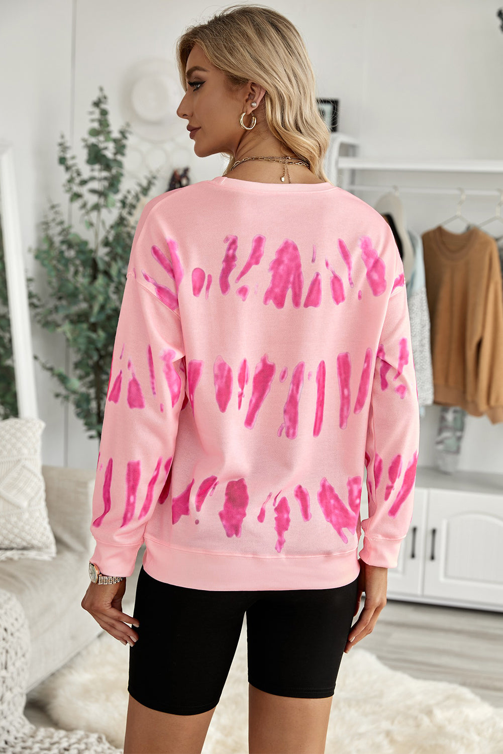 Printed Dropped Shoulder Round Neck Sweatshirt - SHIRLYN.CO