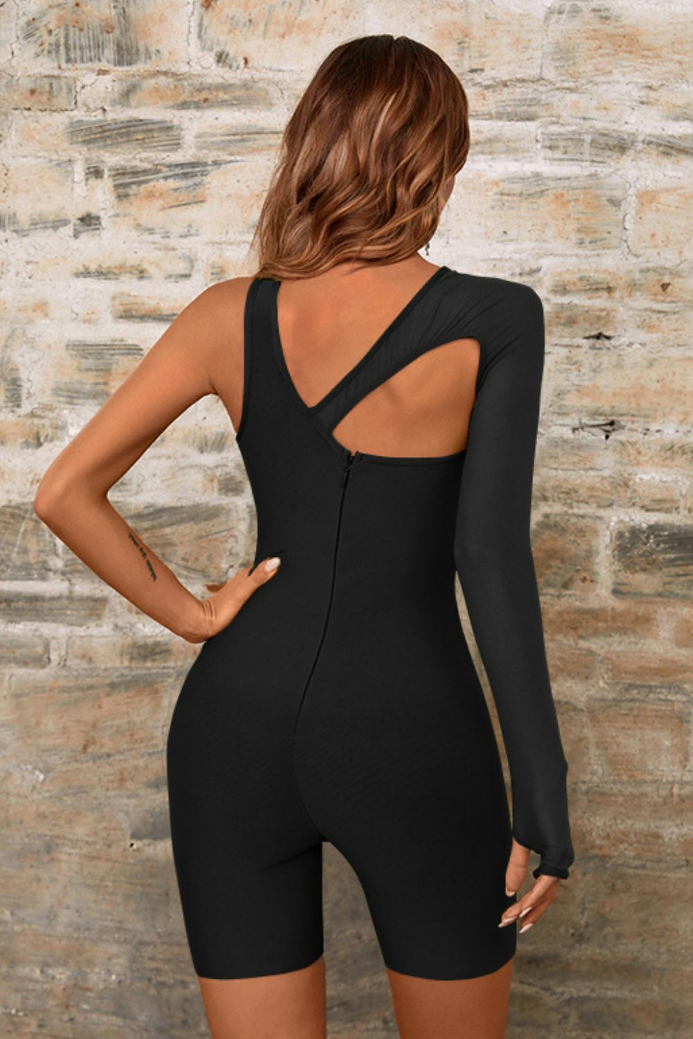 Asymmetrical Neck Cutout Romper - SHIRLYN.CO