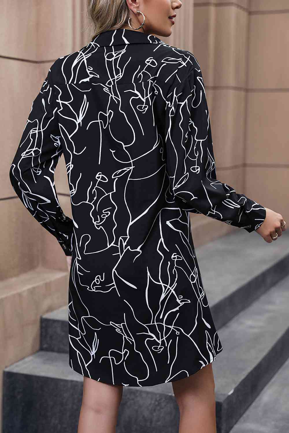 Printed Long Sleeve Shirt Dress