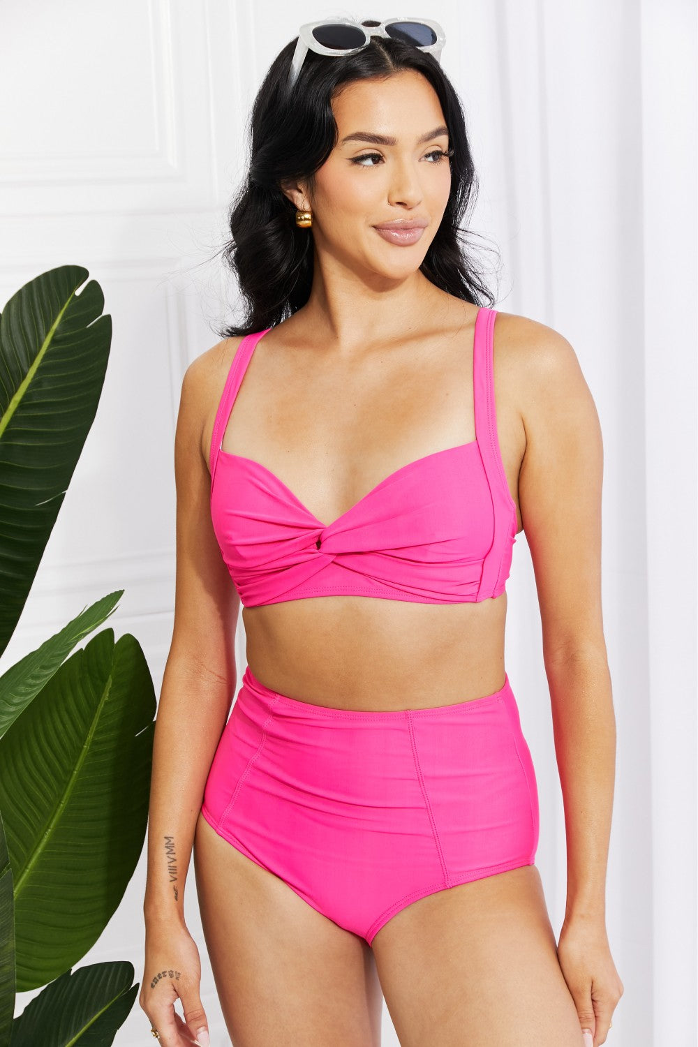 Marina West Swim Take A Dip Twist High-Rise Bikini in Pink - SHIRLYN.CO