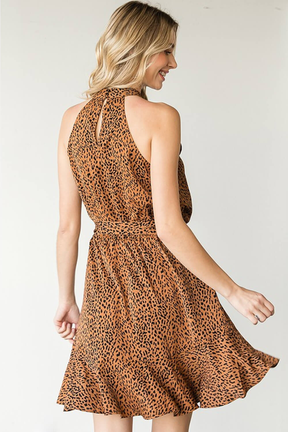 First Love Full Size Leopard Belted Sleeveless Dress - SHIRLYN.CO