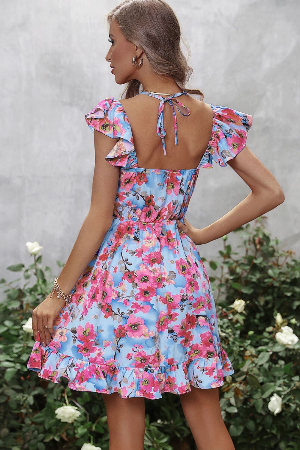 Floral Halter Neck Ruffle Hem Dress - SHIRLYN.CO