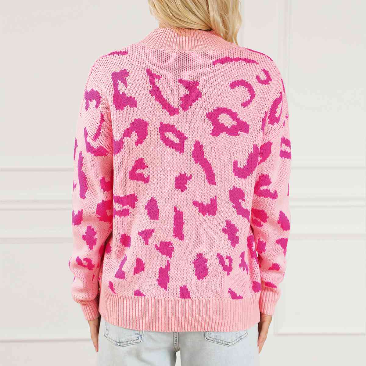 Leopard Round Neck Drop Shoulder Sweater